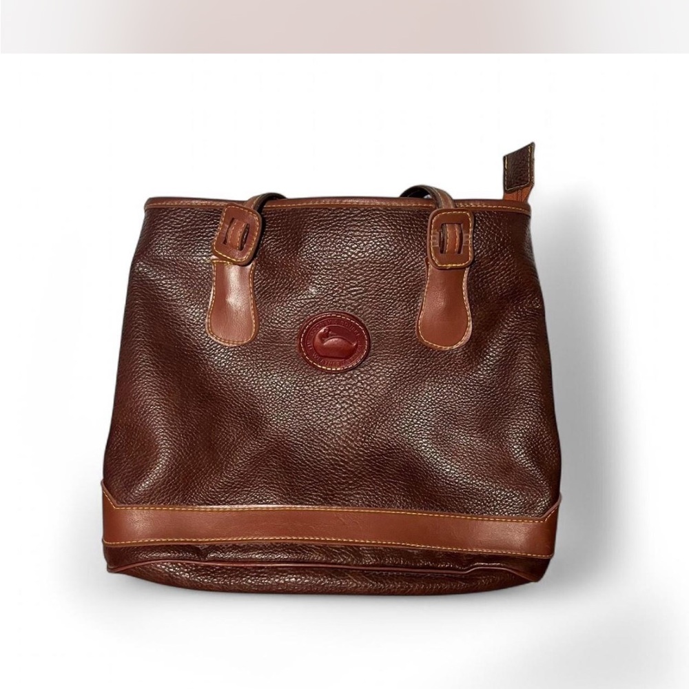 Dooney & Bourke Brown Leather Tote with Buckle Details
